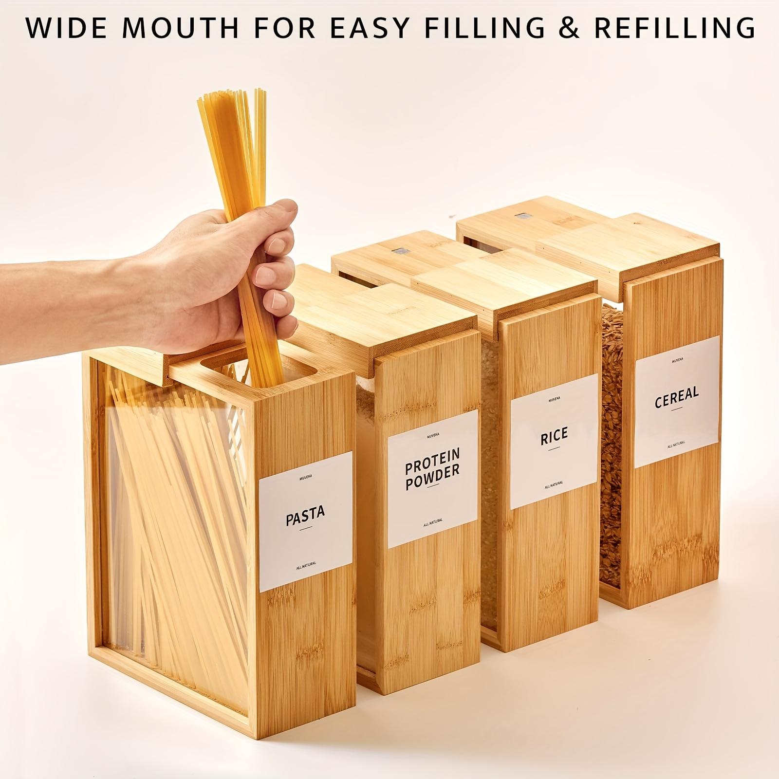 Ideal 1pc Bamboo Plastic Storage Container for Pets with Sliding Lid - Stackable Design, Kitchen Storage|Modern Kitchenware|Durable Bamboo Containers - Ideal for Dog Food, Cereals, Beans - Ideal for Pet Organizing