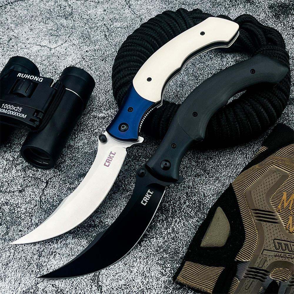 Two colored 7471 best-selling folding knives, featuring 8Cr13Mov steel blades and handles crafted from ebony wood and resin. Portable, practical pocket knives, Survival tools, ideal for outdoor camping, hiking, fishing