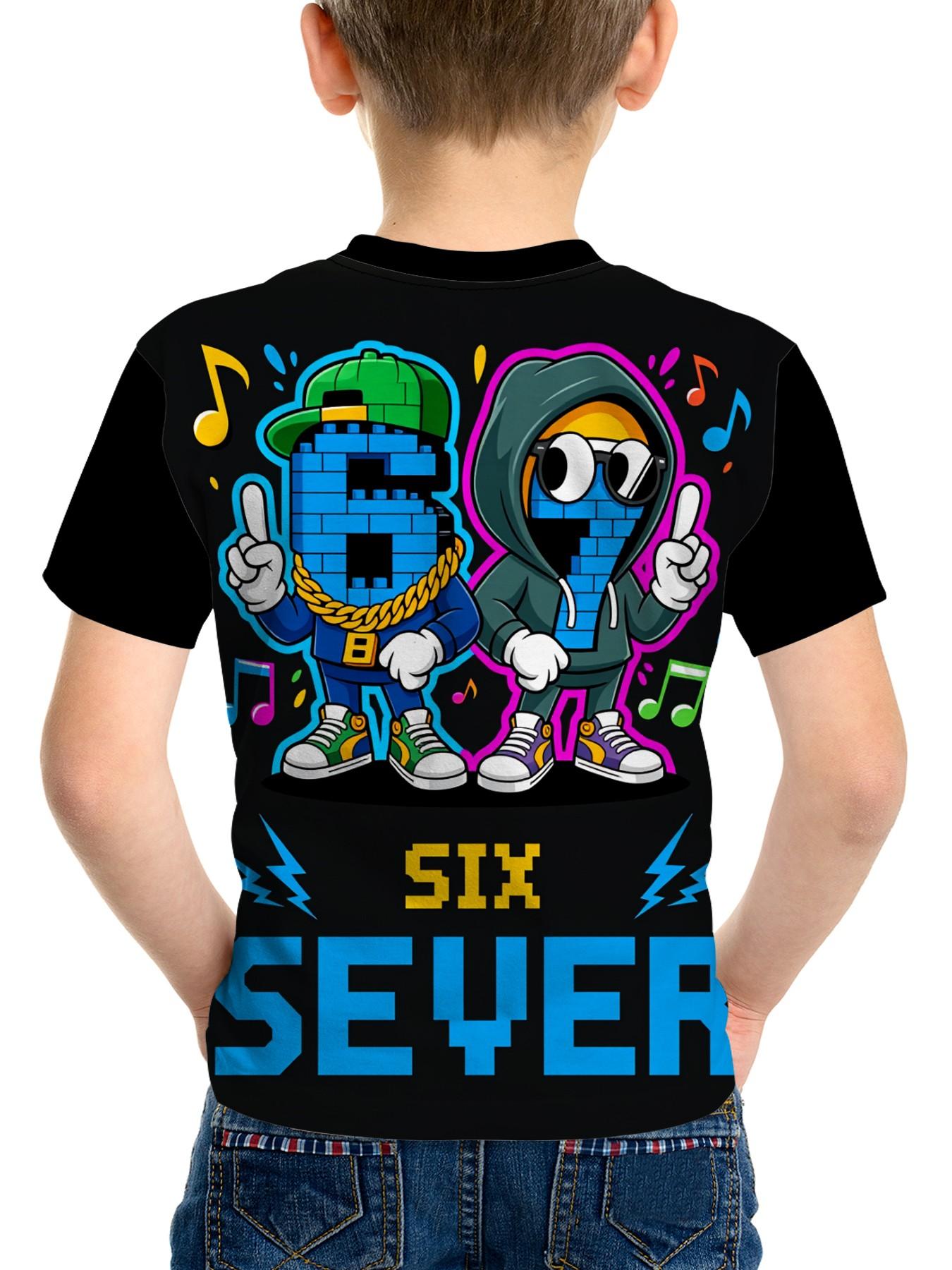 Boy 6th Birthday Hip-Hop Theme T-Shirt, Fun Cartoon Street Dance Pattern, Loose Short Sleeve Round Neck Top