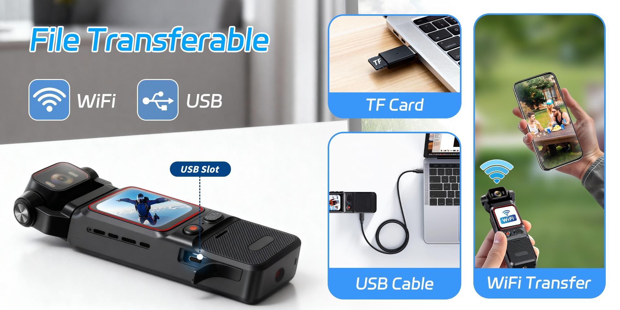 2k HD Sports Camera, Portable Action Cam with 1.69 Inch Screen, WiFi, 180 Degree Rotation, Night Vision, Ideal for Outdoor Activities