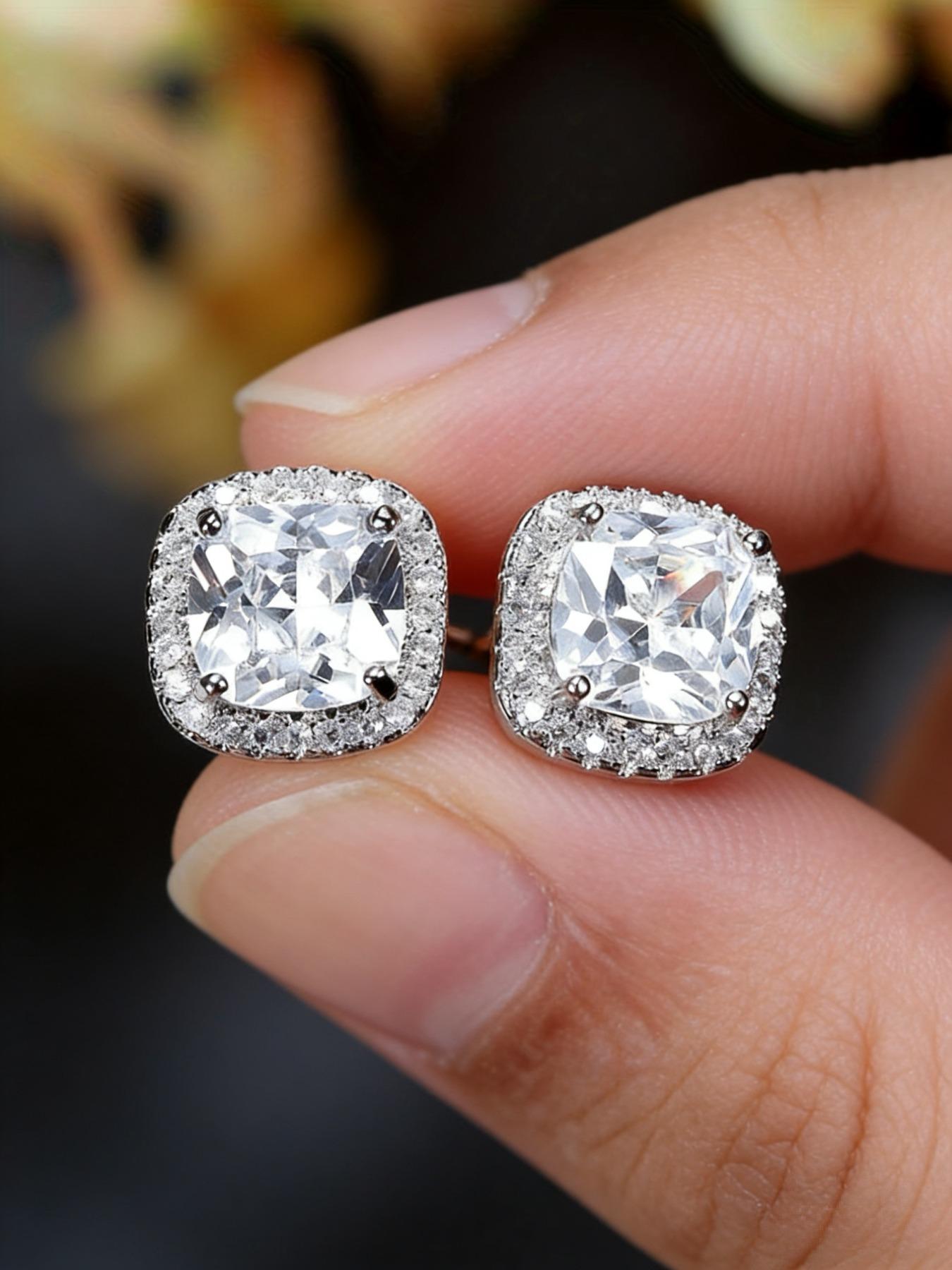 1 Pair Golden Plated Princess Cut Rainbow Stone Stud Earrings Wedding Band Multicolor Earrings Princess Jewelry