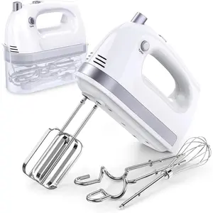 Electric handheld mixer, 400 watts of power, 5-speed settings, lightweight kitchen mixer, comes with a storage box, 5 stainless steel attachments, suitable for baking cakes, whisking eggs, mixing cream and other foods, equipped with Turbo+ eject button