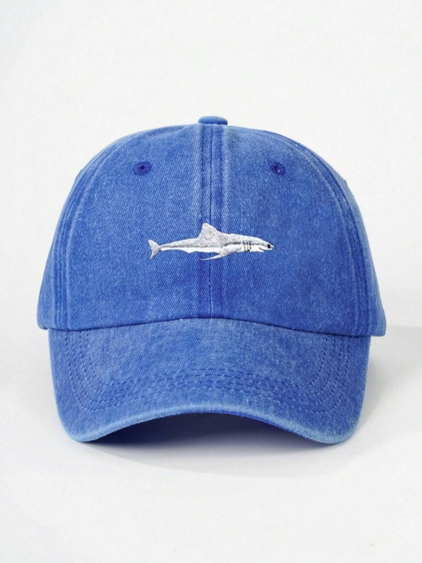 1PC Women's Embroidered Shark Washed Baseball Cap, Adjustable Sun Protection Hat, Casual Loose-Fit Y2K Style for Travel & Beach