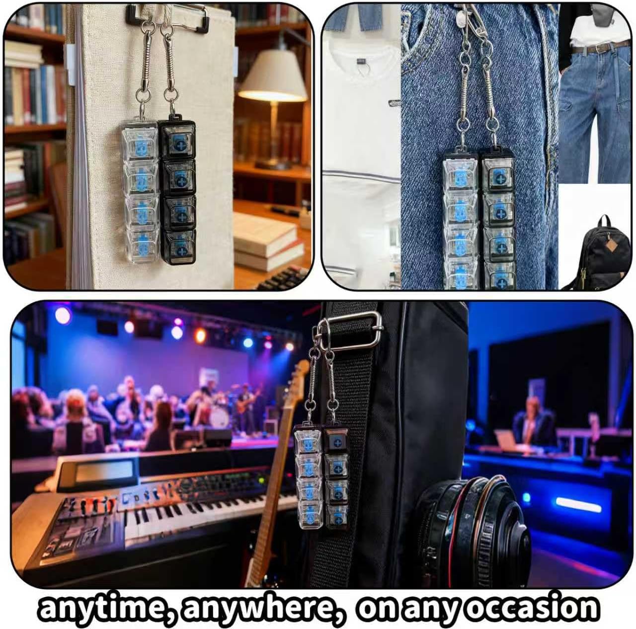 2 Pack Mechanical Keyboard Fidget Keychain with LED Lights - Transparent Click Button for Stress & Anxiety Relief. Portable Finger Clicker Toy for Focus, ADHD, Restless Hands