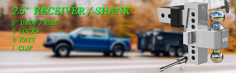 VNN Adjustable Drop Hitch – Dual-Ball (1-7/8'' & 2'') Trailer Hitch for 2.5-Inch Receiver, 6-10 Inch Drop, 15,000 lbs GTW, Heavy-Duty Ball Mount for Trucks – Silver