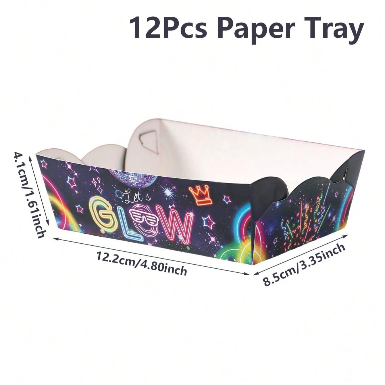 12 Piece Glow-In-The-Dark Popcorn Boxes, Striped Paper Bags, Party Bags, Candy Boxes, Perfect for Theme Celebrations, Elegant Party Decor