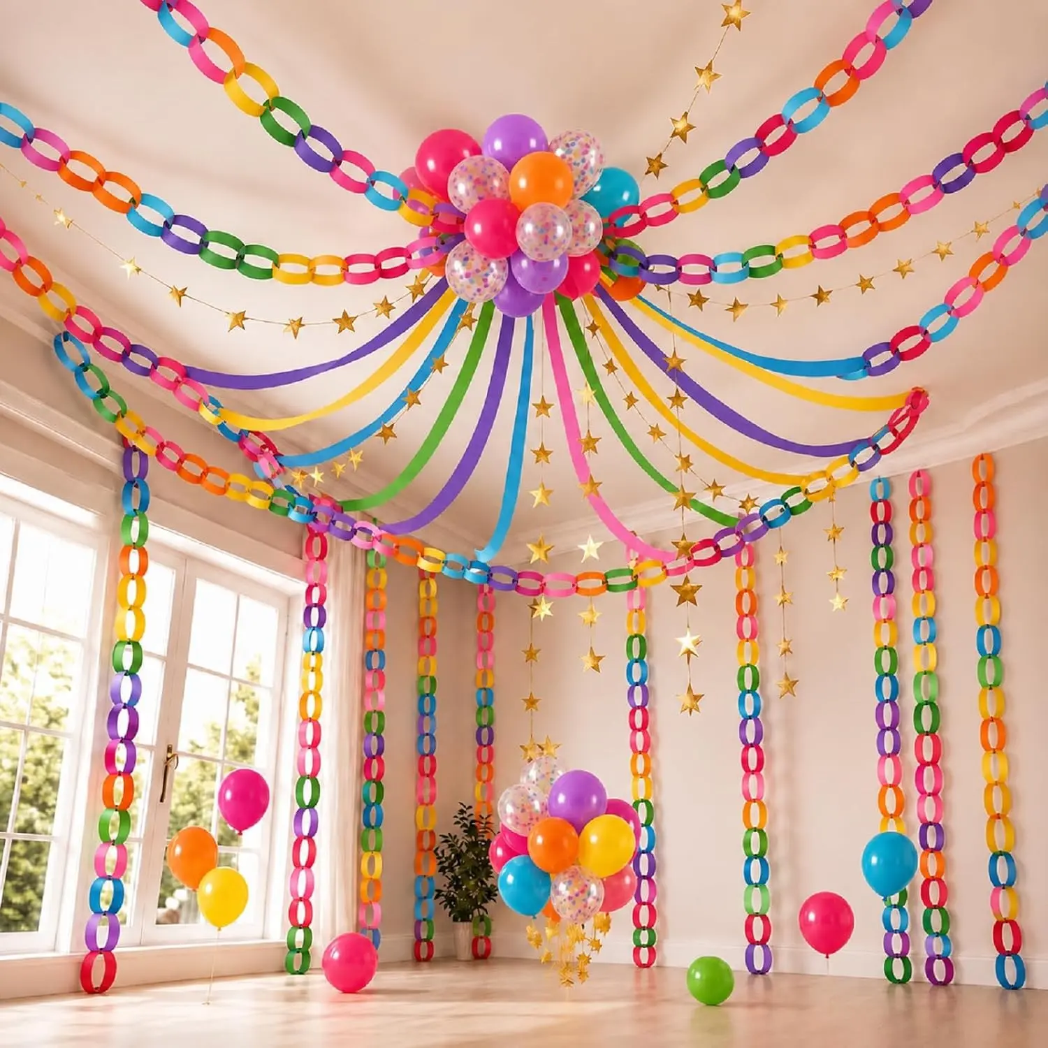 542 Pcs Rainbow Birthday Party Decoration with Paper Chain Garland Streamer