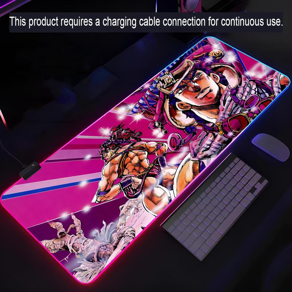 JoJo's Bizarre Adventure Mouse Pad Rgb Xxl Laptop Mat Gaming Led Mousepad Backlit Keyboard Gamer Girl Table Pads Desk