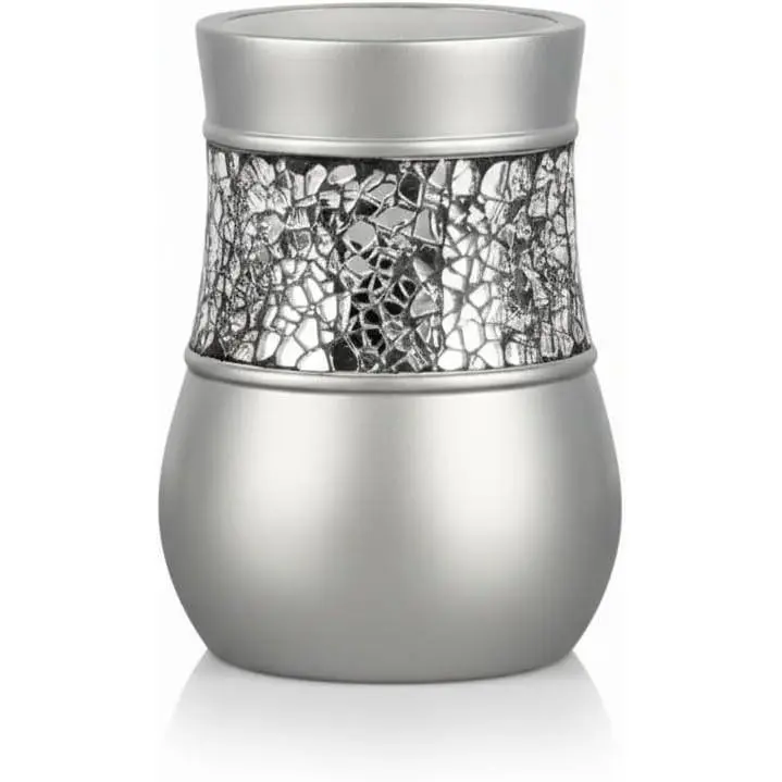 Crackled Glass Bathroom Tumbler Cup - Decorative Silver Crackled Glass Rinse Mug for Water, Best Tumblers for Mouthwash/Rinsing