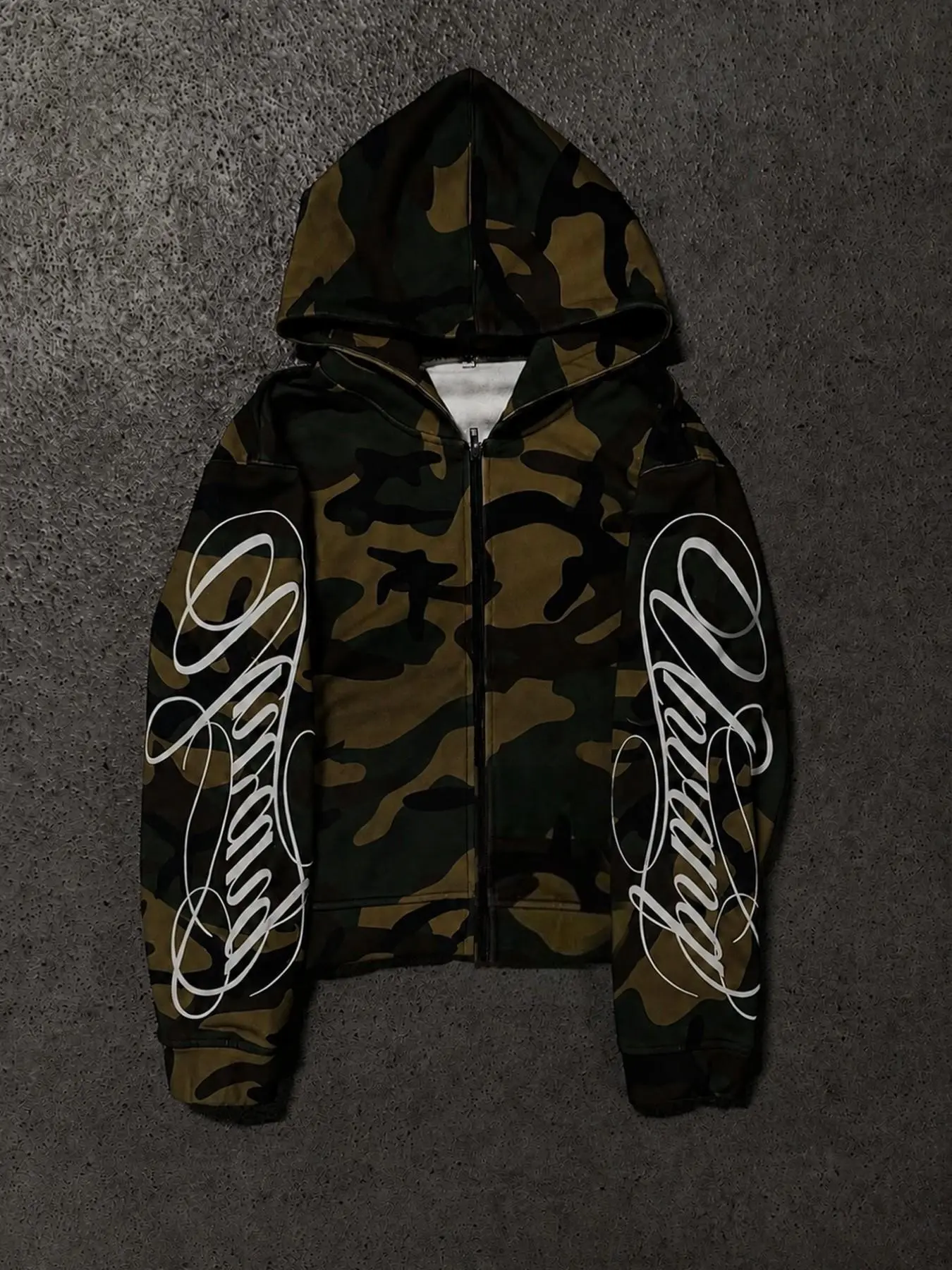 Unisex Woodland Camouflage Zip-Up Hoodie Heavyweight Streetwear Sweatshirt with Sleeve Graphic Print Fall Winter Casual Daily Outerwear Tops