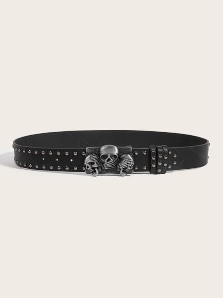 Mens Belt Leather Skull Buckle Belt Waist Band Jeans Decorative Punk Belt Black Studded Belts for Women Y2k Skull Belts