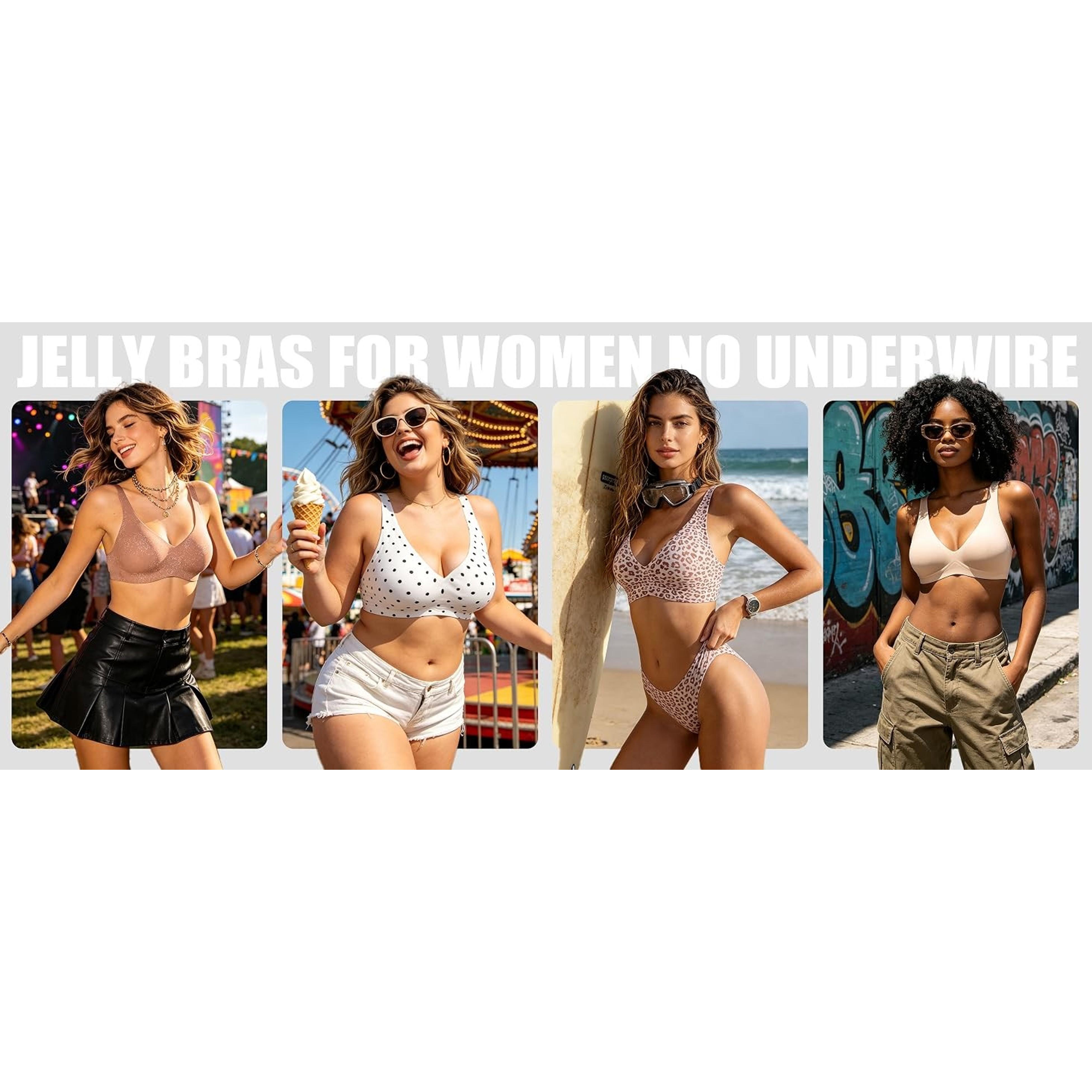 Womens Jelly Plunge Wireless Bralette T-Shirt Comfortable Bra
