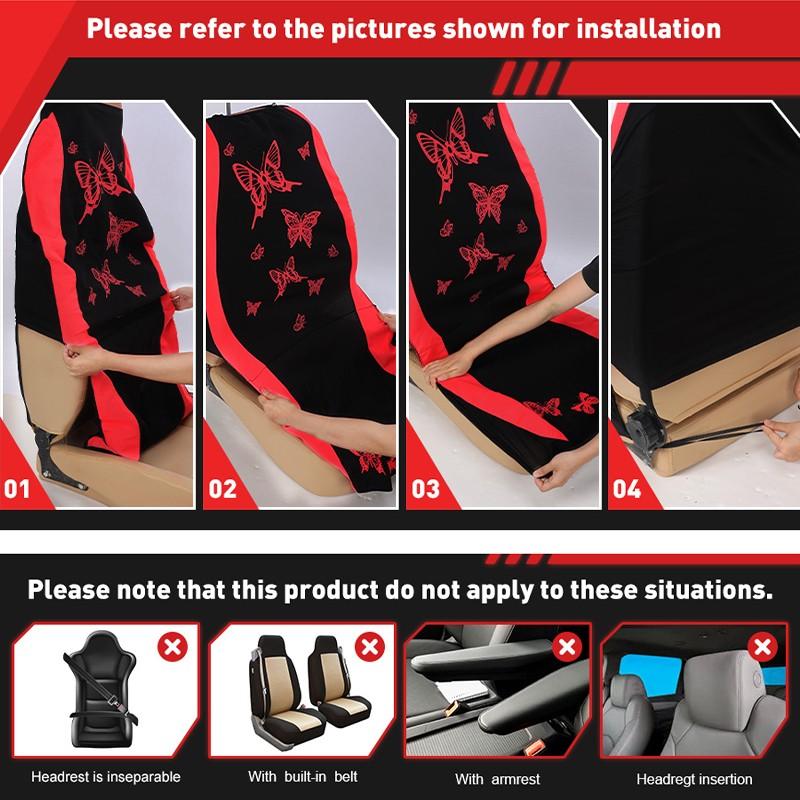 4 Butterfly-Themed Car Seat Cover & Interior Accessory Combo: Lightweight and Breathable Seat Covers for 5-Seater Vehicles, Butterfly-Print Steering Wheel Cover, and Additional Decorative Accents; Compatible with Most Sedan and SUV Models