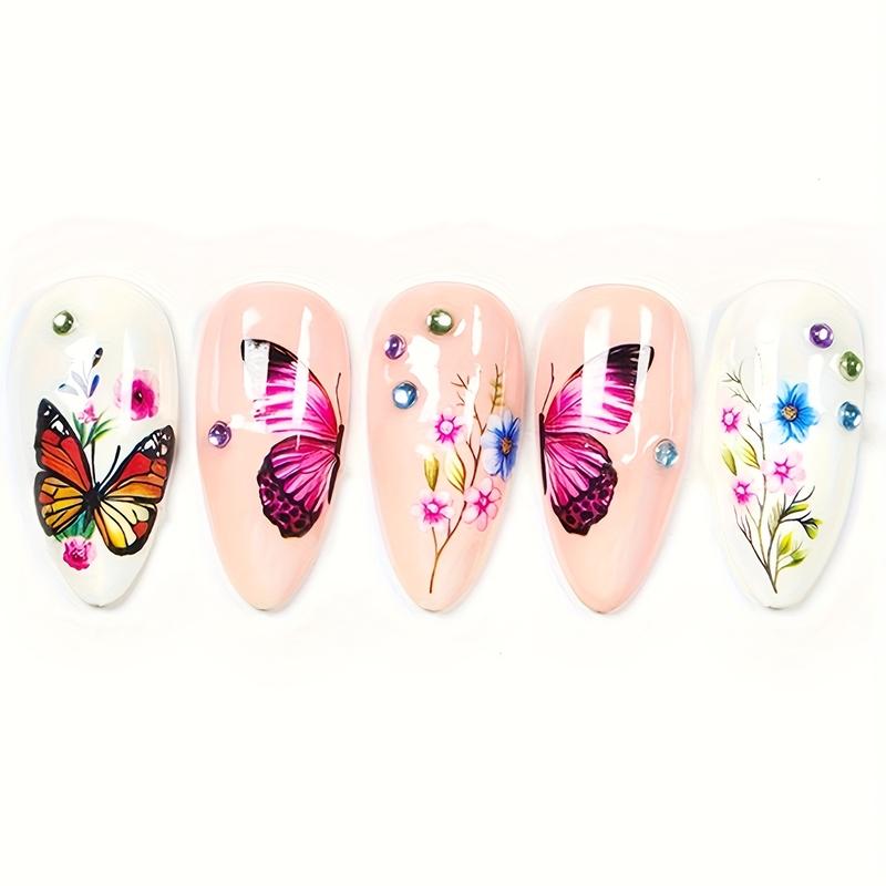 Women DIY Nail Art Decoration Accessories, Self-Adhesive Rose Butterfly Flower Cluster Nails, Spring Summer Seasonal Design