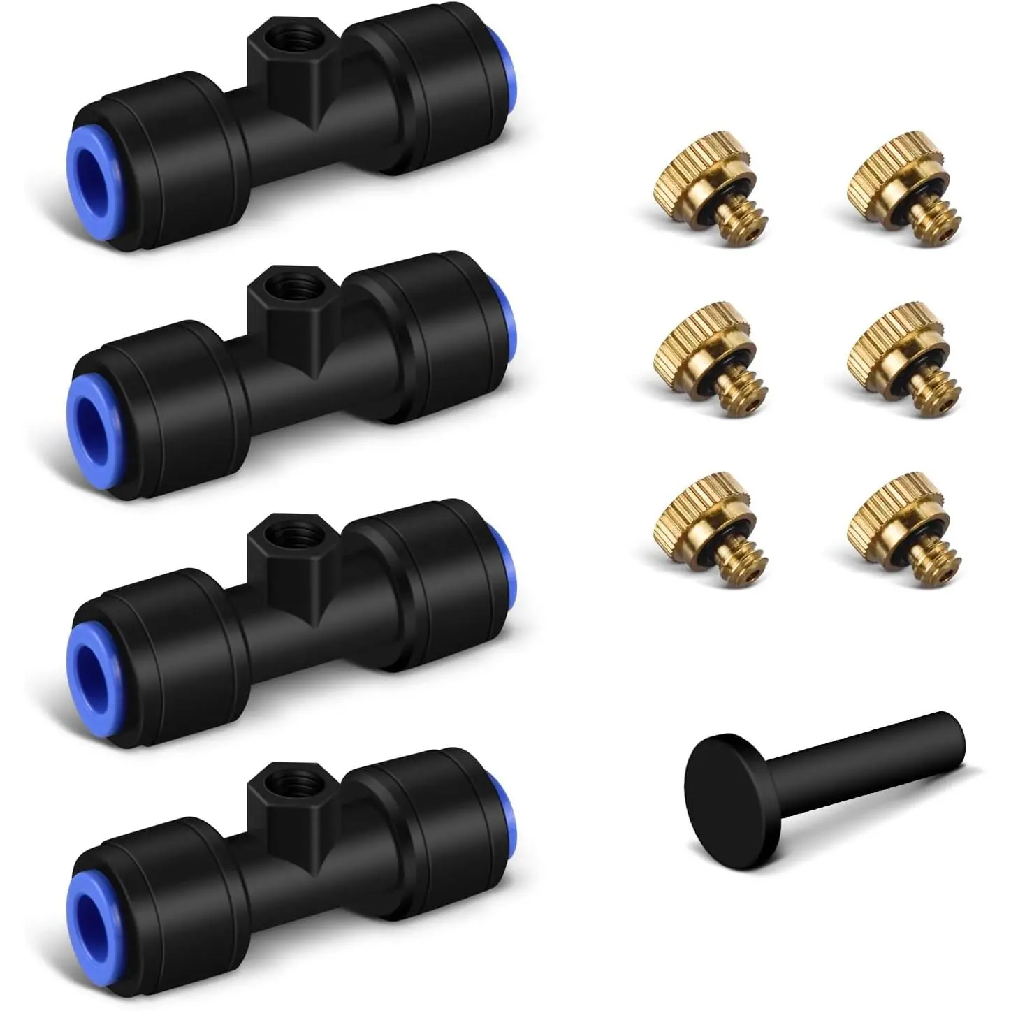 Brass Misting Nozzle Kit, 6 Mister Nozzles + 4 Tee Connectors + 1 End Plug for Outdoor Cooling Misting System