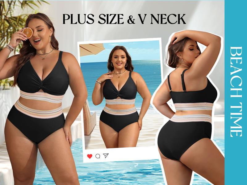 Daci Plus Size Two Piece Swimsuits - High Waisted Bikini for Women Tummy Control Bathing Suits Knot Twist Swimwear 2026