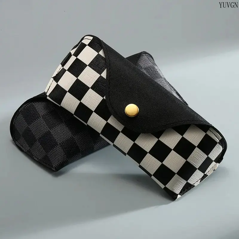 2026 Trendy U-Shaped Glasses Case Plaid Leather Sunglasses Case with PVC Buckle Portable Protective Eyewear Holder Scratch-Resistant Soft Lining Travel Storage Case for Women Men Daily Use,summerwins