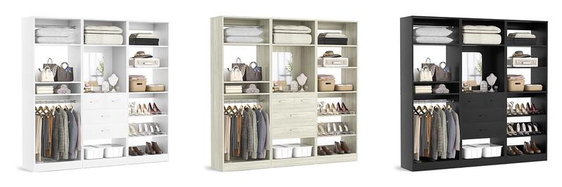 Cyclysio 75” Closet System with Shoe Rack and Hanging Rods, Modern Walk-in Closet Organization Wardrobe with Wooden Drawers and Mirror and Shelves Cyclysio 75” Closet System with Shoe Rack and Hanging Rods, Modern Walk-in Closet Organization Wardrobe with Wooden Drawers and Mirror and Shelves