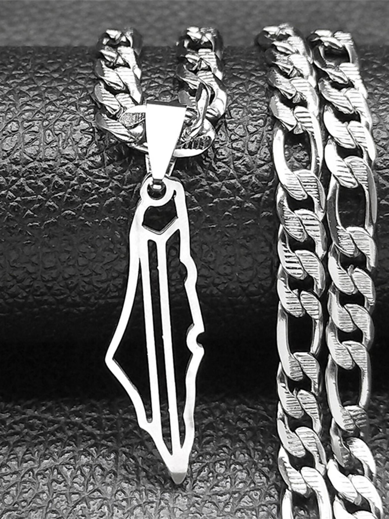 Israel Palestine Country Map Pendant Necklace Neck Chain for Women Men Stainless Steel Country Geography Gift