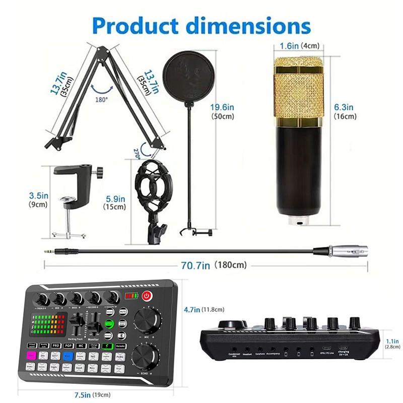Wireless Bluetooth-compatible Dj Sound Card Device, RGB Color Buttons, Bm-800 Microphone Set, PC Phone Karaoke Party Live Streaming, Live Audio Mixer, Audio Mixer for PC