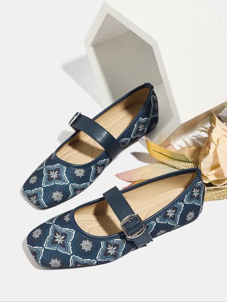 Women's Fashion Flat Shoes Square Toe Buckle Strap Low Heel Vintage Comfortable Mom Dance Mary Jane Shoes