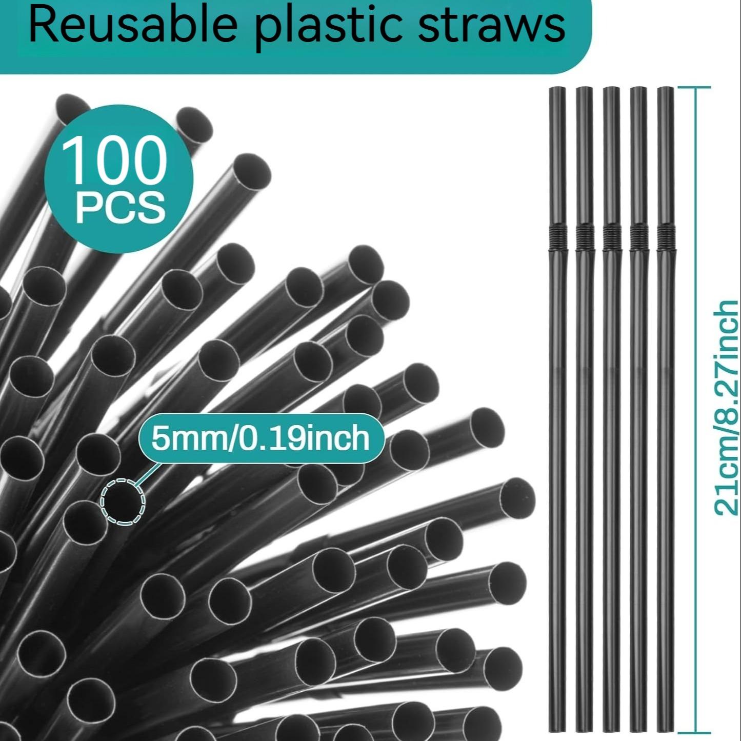 Black Reusable Plastic Straws, Versatile Drinking Straw, Flexible, Durable Coffee Straws, Suitable for Homemade Milk and Juice Drinks, DIY Materials, Long Drinking Straws for Coffee, Cocktail, Milkshakes, Beverage, Parties, Camping and More