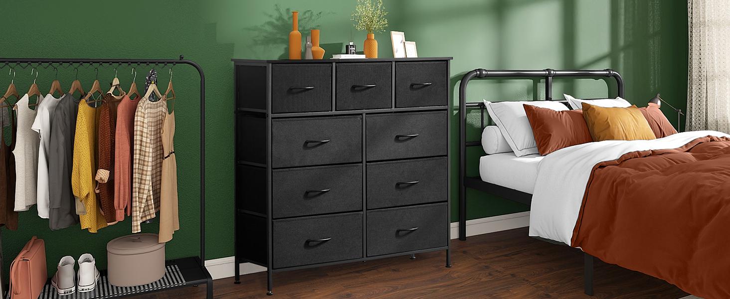 9-Drawer Dresser, Storage Unit Organizer Chest for Clothes, Tall Dresser & Chest of Drawers for Bedroom, Hallway, Living Room, Closet, & Dorm Furniture – Steel Frame, Wood Top, 5/7/8/9 Drawers