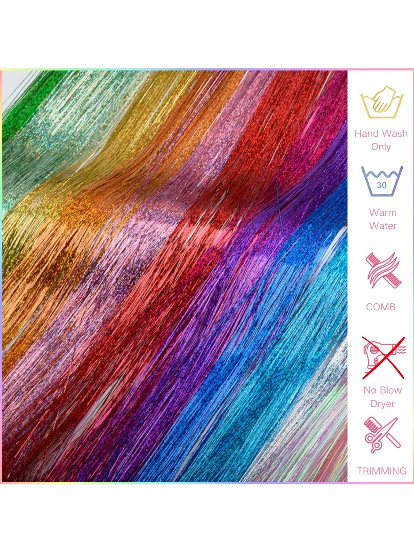Rainbow Hair Tinsel Pack of 12 Pcs Clip in Hair Tinsel 20 Inch Glitter Tinsel Hair Extensions, Festival Tinsel Fairy Hair Extension Party Dazzle Hair Accessories Strands Kit Clip on Hairpieces Rainbow Hair Tinsel Pack of 12 Pcs Clip in Hair Tinsel 20 Inch Glitter Tinsel Hair Extensions, Festival Tinsel Fairy Hair Extension Party Dazzle Hair Accessories Strands Kit Clip on Hairpieces