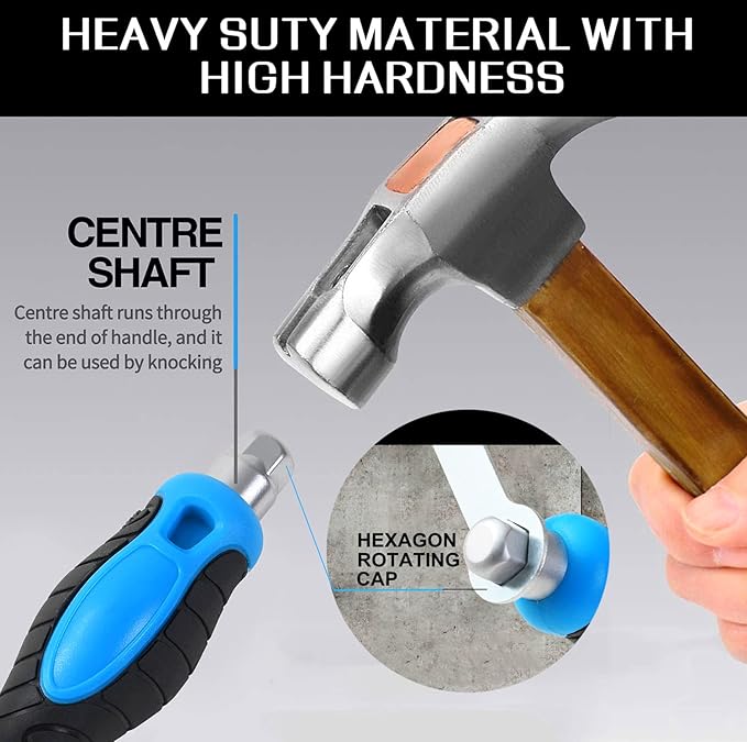 Magnetic Screwdriver Set 12 PCS with Black tips, 6 Phillips and 6 Flat Head Screwdrivers, with Go-Thru Steel Blades, High Torque for Fastening and Loosening (Black Tip_Matt Blade)