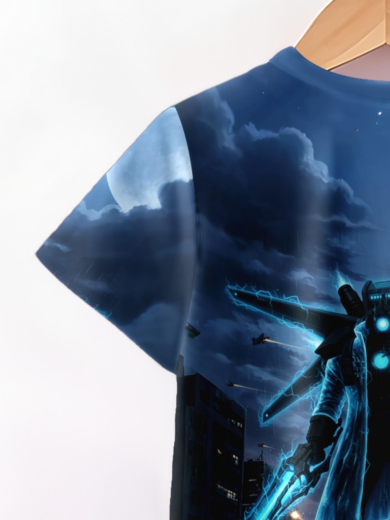 Boys' 3D Short Sleeve Set, Futuristic Skibidi Toilet Print, Perfect for Outdoor Activities, Ideal Gift for Holidays and Birthdays