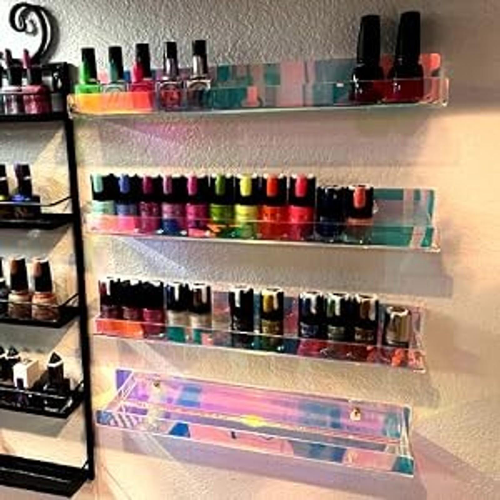 4 Pack 15 Inch Iridescent Acrylic Shelves, Clear Rainbow Floating Shelves for Wall, Modern Sunglasses Essential Oil Picture Ledge Display Toy Storage Wall Shelf