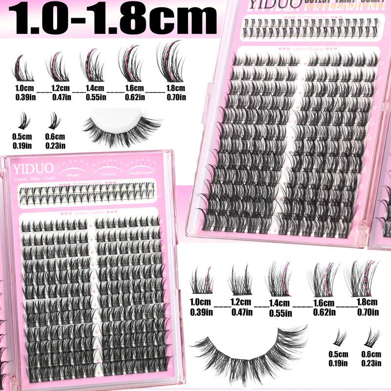 10 Style Mix Kit Manga Volume Spiky 40D/60D/80D/100D with Bottom Eyelash Extensions Kit D Curl Wispy 5-18mm Individual DIY lashes Clusters Kit with lash Bond and Seal, remover, lash curler, lash care products DIY Eyelashes Kit #TOP PICKS
