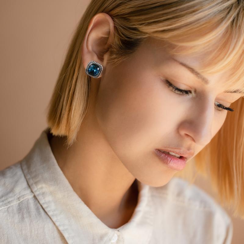 Aprilery Twisted Cable Wire Rings Bracelet & Earring – Vintage Blue Zirconia Statement Ring Bracelet & Earring Set for Women