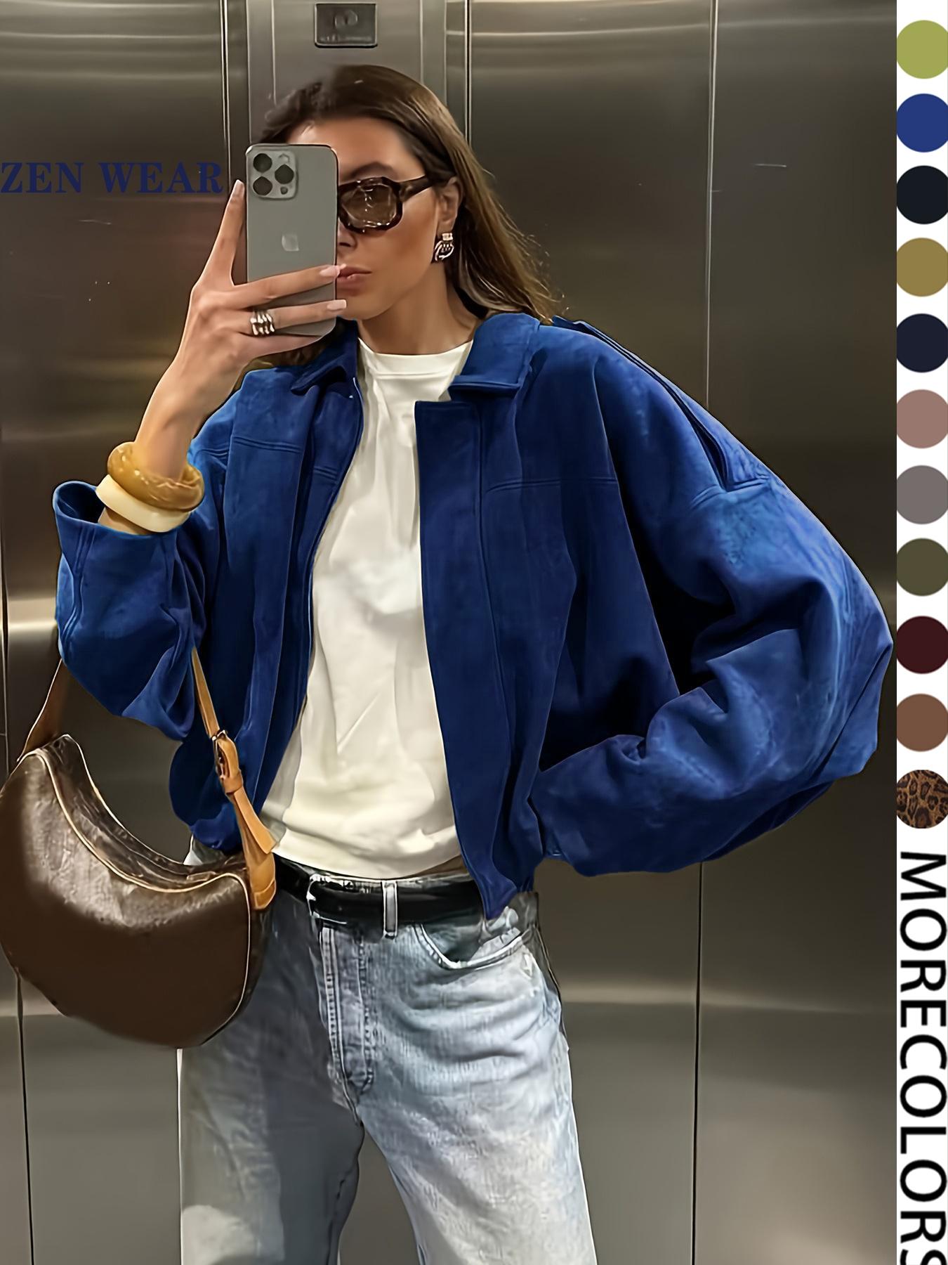 Women's Military Jacket, Army Green Loose Fit Coat For Spring & Autumn