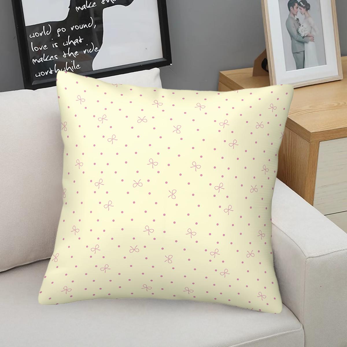 Cute Bow Print Throw Pillow, Heart Checkerboard Decorative Sofa Cushion, Exquisite Gift for Girls & Women, with Pillow Insert