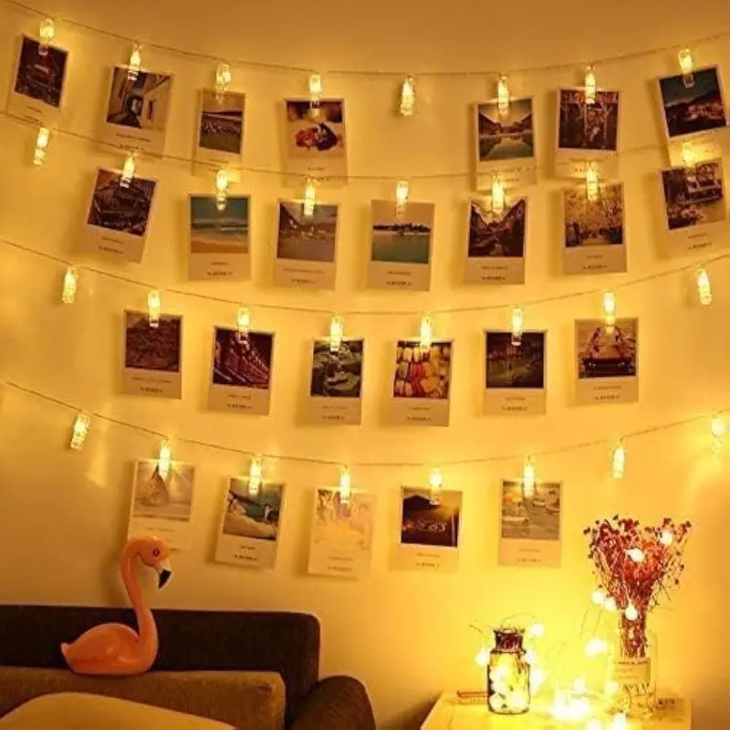 20 Photo Clip String Lights LED Fairy Twinkle Lights for Hanging Pictures, Home Wall Halloween Thanksgiving Christmas Party Wedding Festival Indoor Outdoor Decor