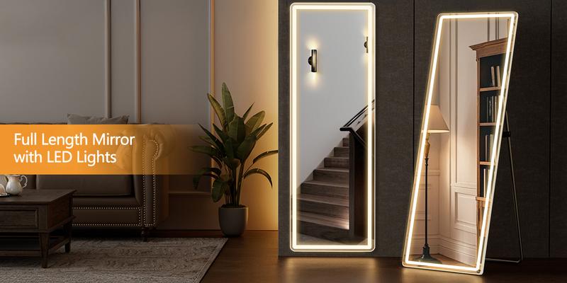 RIMIKING LED Full-Length Mirror, Touch Button Control, Dimmable Brightness, Color Temperature Options,Home Decor, Hd Glass,2164N