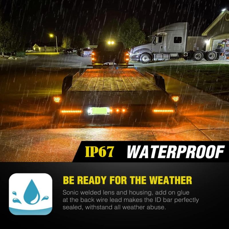 2-Pack 12 LED High-Position Brake Tail Lights, Trailer Truck RV Pickup Tail Light Strip, Brake Light Turn Signal Side Lamp, Waterproof Taillight