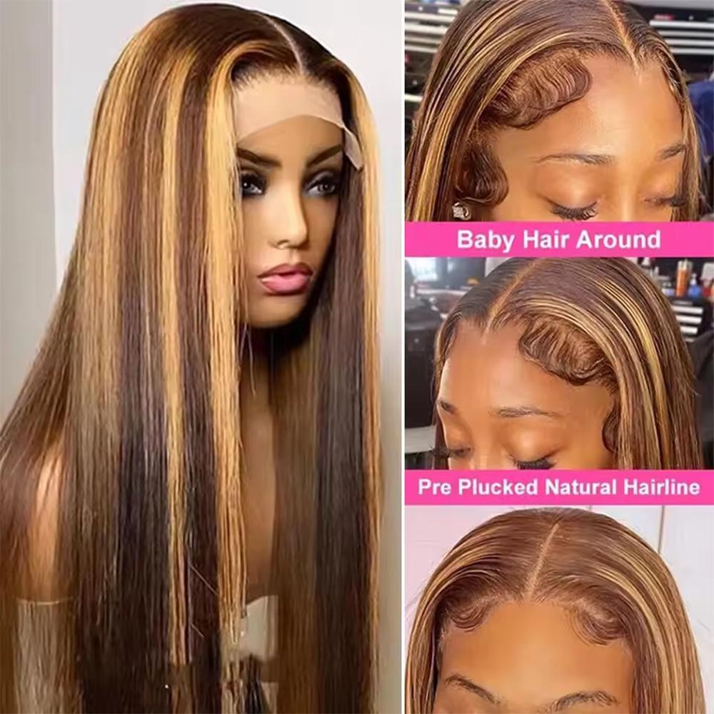 Highlight Wig 13x6 Human Hair Honey Blonde Brown Colored HD Lace Front Wigs For Women Pre Plucked Bone Straight Lace Frontal Wig