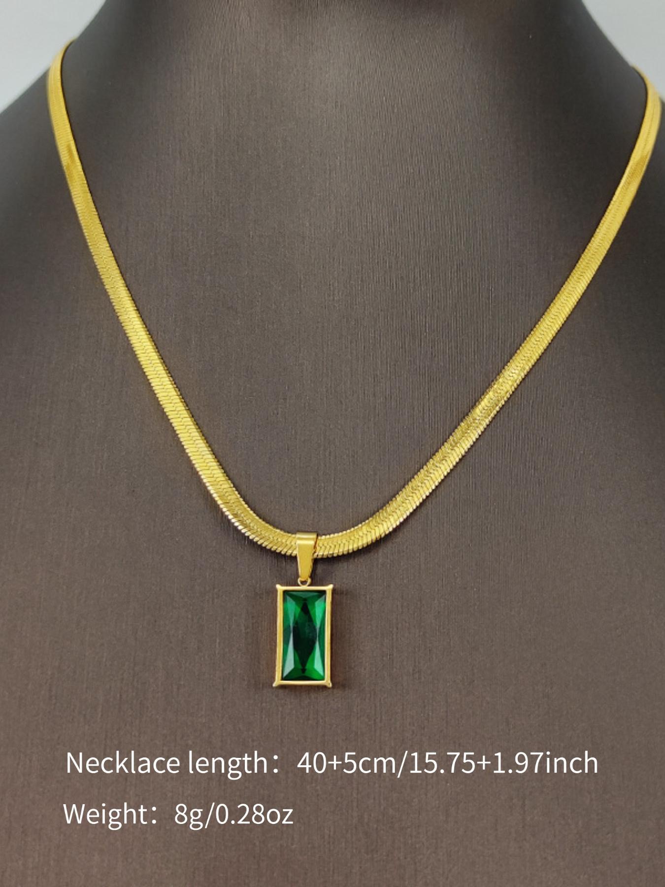 Luxury Gold Plated Green Gem Necklace Earrings Set, Elegant Emerald Jewelry for Women, Vintage Style Snake Chain Pendant Earrings, Perfect Gift for Her