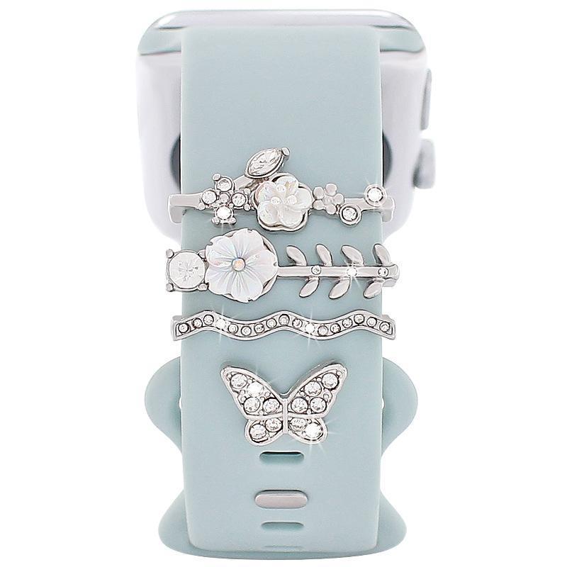 Crystal Rhinestone Flower & Butterfly Decorative Charms - Personalized Accessories for Silicone Watch Bands, Universal Ornament Rings for Smart Watches