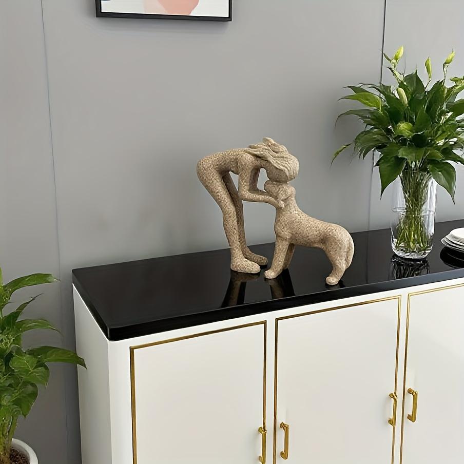 Woman Kissing Dog Resin Sculpture, Elegant Pet Interaction Art, Indoor Outdoor Home Decor, Durable Resin Figurine, Perfect Gift