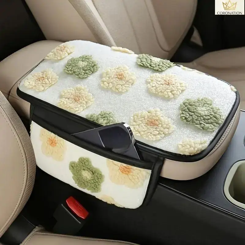 Cute Plush Car Armrest Pad, Aesthetic Fleece Center Console Cover with Storage Pocket, Soft Cozy Car Interior Decor Accessory, Universal Fit Armrest Cushion for Winter Driving, Daily Commute, Road Trips and Stylish Car Upgrades