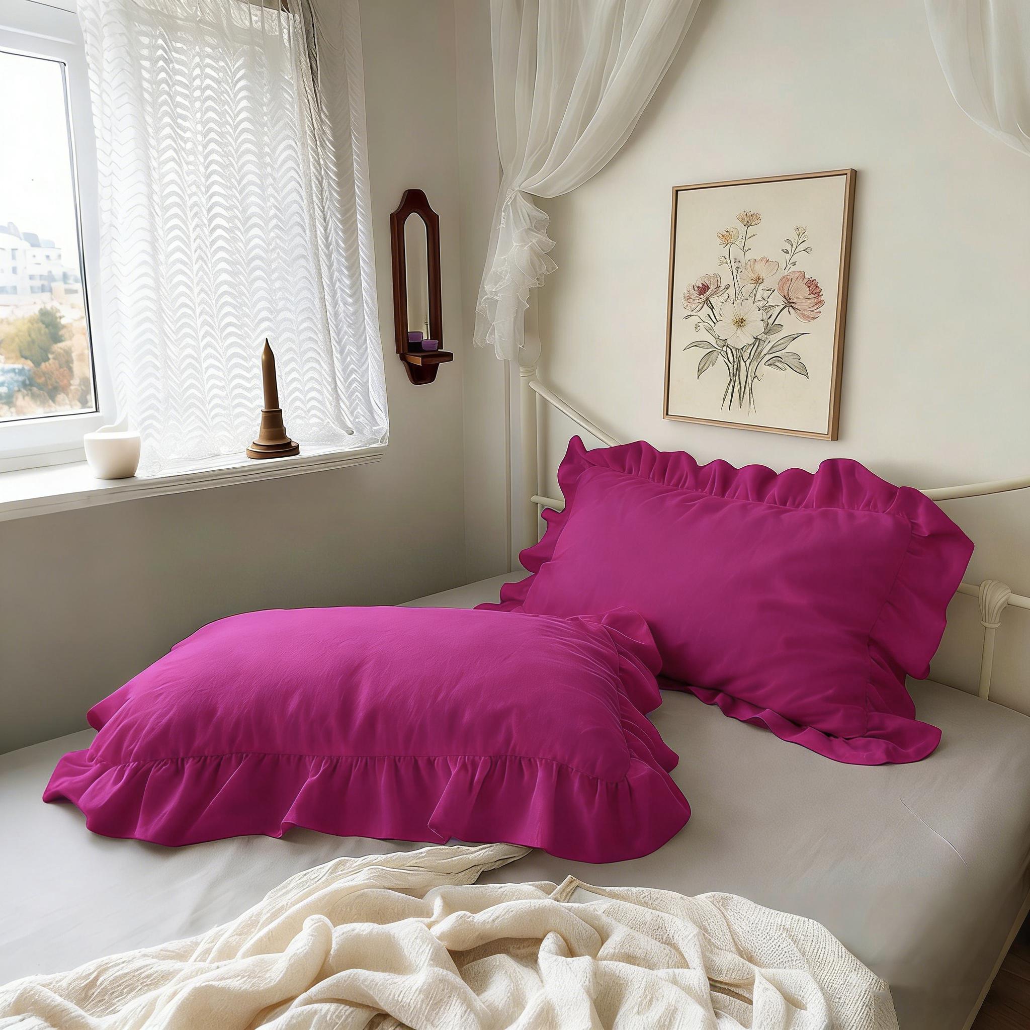 2 Pcs Ruffle Pillowcases, No Filler, Soft Microfiber Pillow Cases with Frilly Trim, Shabby Chic Decorative Pillow Covers for Bedroom,Year-Round Use,Cool Bed Accessories,Home Bedroom-Ideal Gift