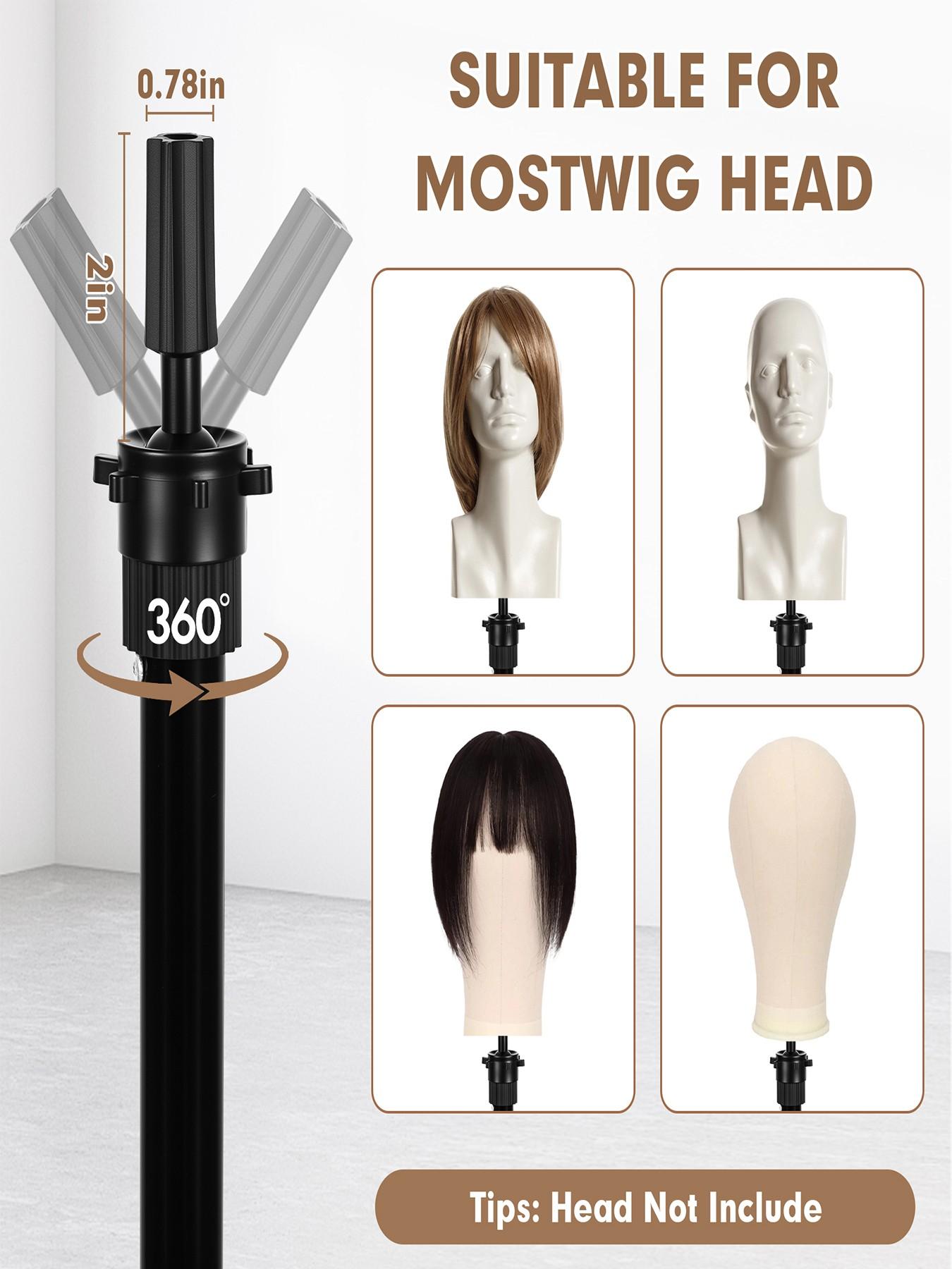 Mannequin Head Stand, Reinforced Metal Wig Stand Tripod Base with Tool Tray, Adjustable Height 18-47 inch Wig Head Stand for Styling Stability, Hair Tools