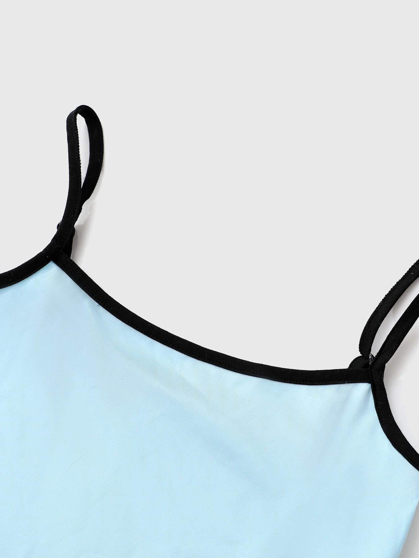 Women's Light Blue Black Trim Color Block Square Neck Crop Cami Top, Y2K Aesthetic 4-Way Stretch Ultra Soft Workout Tank, Casual Quick Dry Camisole, Perfect for Yoga, Training, Daily Wear #springsaledeals2026 #summeroutfits #tiktokshopmademebuyit