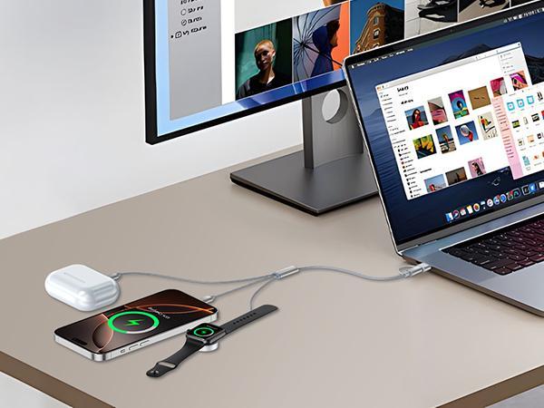 Temdan for IWatch Charger,3 in 2 USB C Cable for iPhone 16 Charger/Type C/Lightning Multi Charging Cable Travel Essentials PS/2 Cables Compatible with iWatch Ultra/SE/10-1&iPhone 16-12-4FT