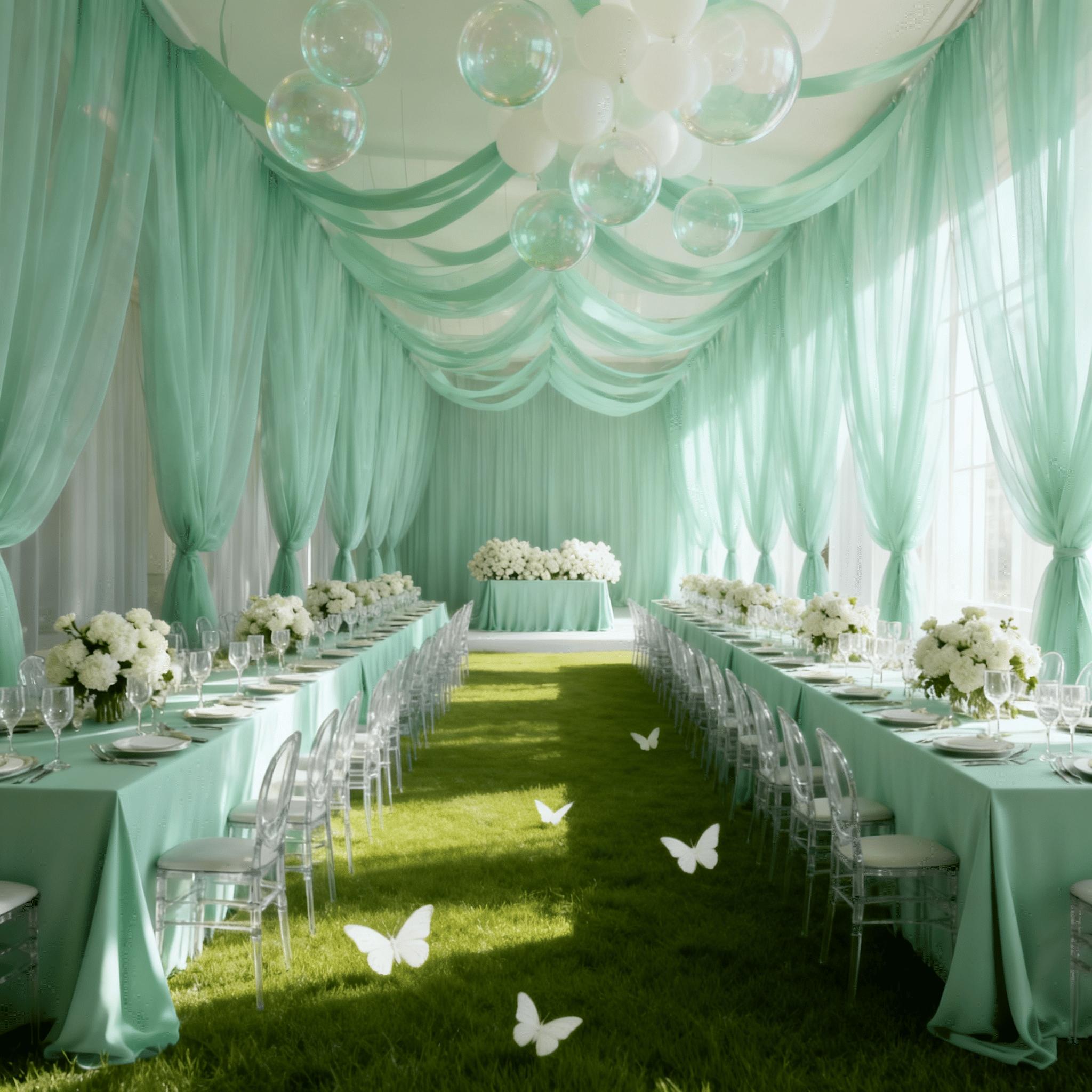 One piece of romantic light green large wedding tulle fabric, suitable for wedding arches, ceremony backdrops, tent decorations, Valentine's Day, Christmas, Halloween, Thanksgiving, etc., indoor and outdoor decorations, party banners, and pennants.