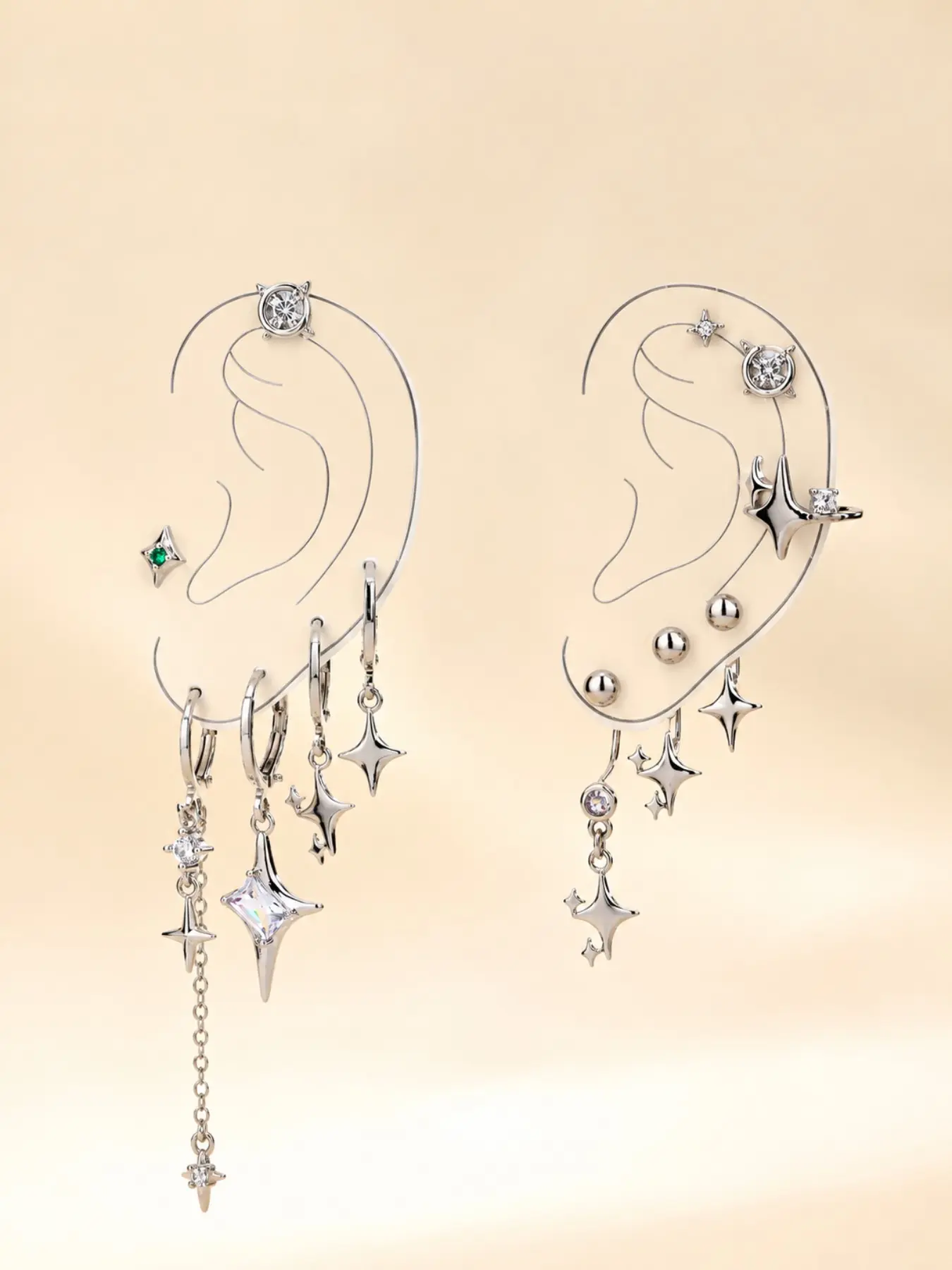 Rhinestone Star Decor Dangle Earrings & Studs Earrings, High Quality Shining Earrings, Fashionable Earrings for Women & Girls for Party, Trendy All-match & Exquisite Jewelry for Gift, Earring Stacks, Dangle Earrings Set, Sparkling Ear Jewelry