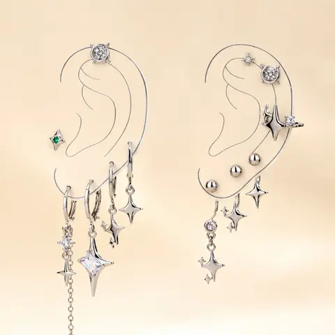 Rhinestone Star Decor Dangle Earrings & Studs Earrings, High Quality Shining Earrings, Fashionable Earrings for Women & Girls for Party, Trendy All-match & Exquisite Jewelry for Gift, Earring Stacks, Dangle Earrings Set, Sparkling Ear Jewelry